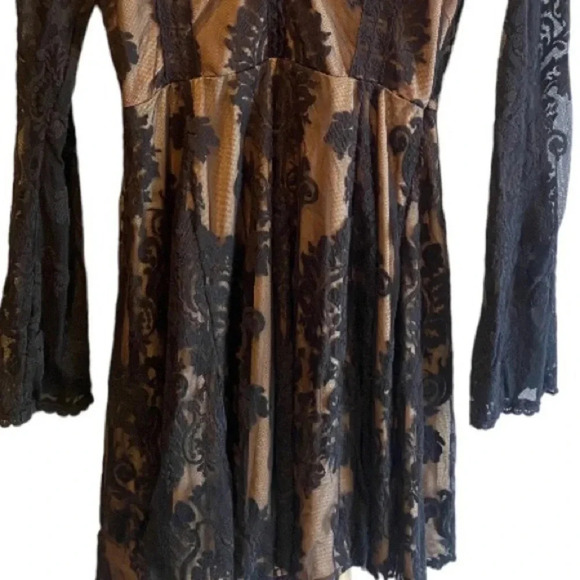 HONEY PUNCH WOMENS BLACK TAN LACE DRESS TOP BOTTOM WEDDING HOLIDAY DRESSY SIZE S - Picture 4 of 8